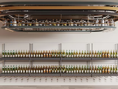 Modern Wine Cabinet With Multiple Shelves Displaying Various Wine Bottles For Home Bar 3d model