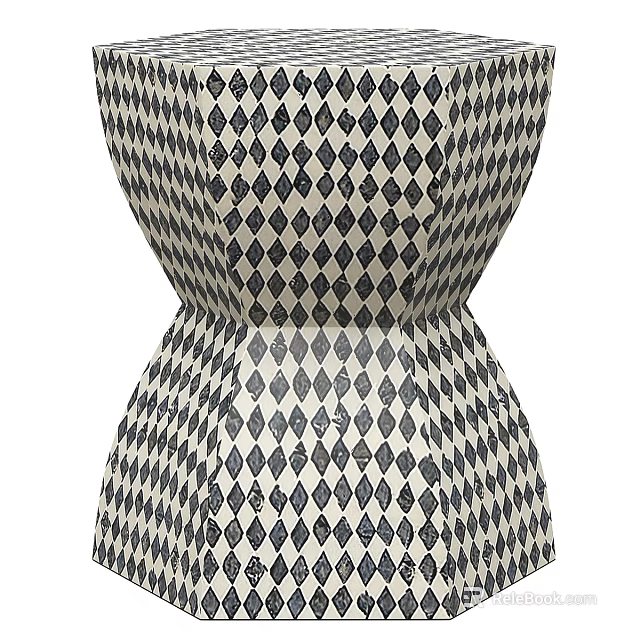 Stylish Black And White Geometric Pattern Decorative Stool For Modern Home Decor 3d model
