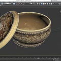 Classic Style Golden Ceramic Vessel With Carved Patterns And Lid 3d model