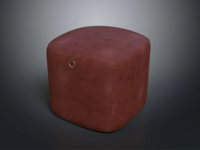 Stylish Burgundy Square Ottoman Upholstered with Soft Fabric and Round Decorative Button 3d model