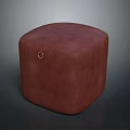 Stylish Burgundy Square Ottoman Upholstered with Soft Fabric and Round Decorative Button