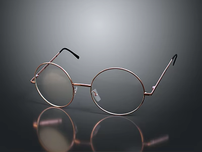 Stylish Round Frame Glasses With Metal Rose Gold Design And Reflective Surface 3d model