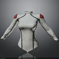 White Fitted Bodysuit 3D Model With Red Shoulder Pads And Gray Line Details
