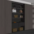 Modern Wooden Wardrobe Interior With Built-in Lighting Shelves Bags Drawers And Storage Boxes