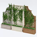 Green Plant Wall With Three Lattice Designs Climbing Vines And Wooden Planters