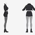 Black Cropped Jacket And Shorts Outfit With Fishnet Tights And Black Boots