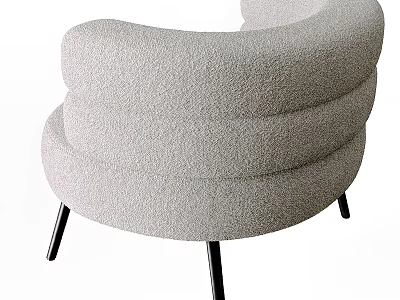 Modern Light Gray Fluffy Armchair With Curved Backrest And Metal Legs Design 3d model