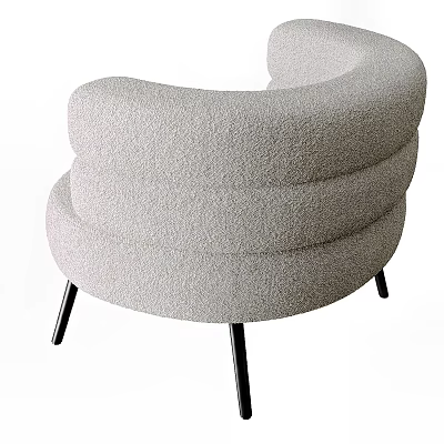 Modern Light Gray Fluffy Armchair With Curved Backrest And Metal Legs Design 3d model