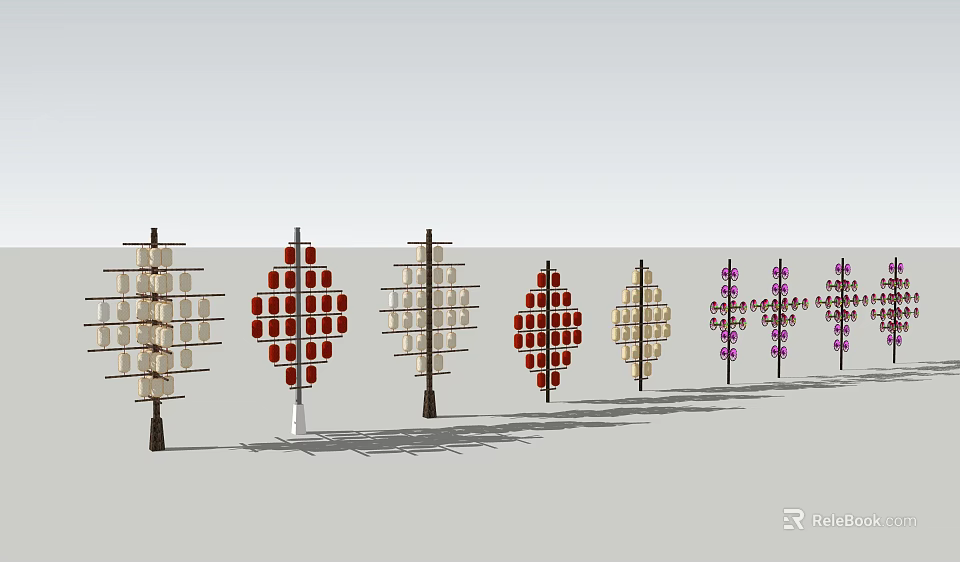 Row of Decorative Outdoor Lights with Various Patterns and Colors for Garden Landscape Decoration 3d model 