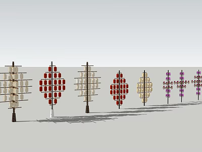 Row of Decorative Outdoor Lights with Various Patterns and Colors for Garden Landscape Decoration 3d model