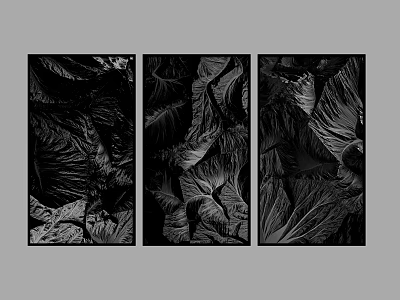 Black And White Abstract Art Three Panel Wall Decor With Textured Lines 3d model
