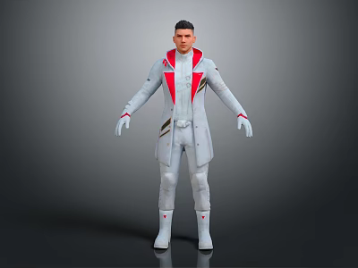 Man Wearing White Coat With Red Accents And Modern Stylish Design Details 3d model