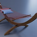 Hammock with Wooden Curved Frame Red Netting and Pink Blue Pillows