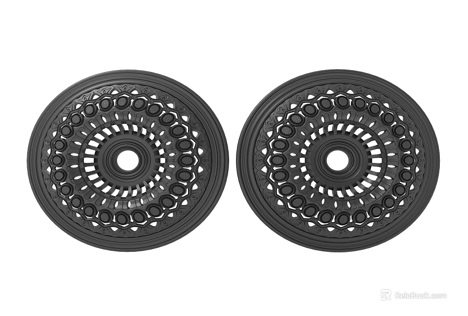 Two Black Circular Light Panels With Hollow Out Design And Decorative Patterns 3d model 