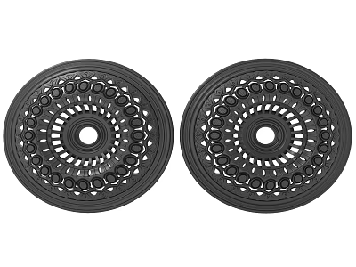 Two Black Circular Light Panels With Hollow Out Design And Decorative Patterns 3d model
