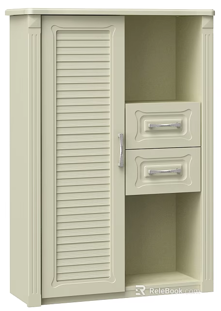 Modern Beige Wine Cabinet With Louvered Door And Double Drawers Design 3d model 