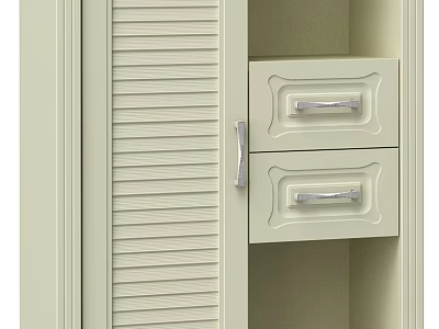 Modern Beige Wine Cabinet With Louvered Door And Double Drawers Design 3d model