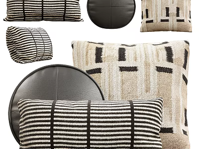 Stylish Modern Throw Pillows With Striped Geometric And Leather Textures For Home 3d model