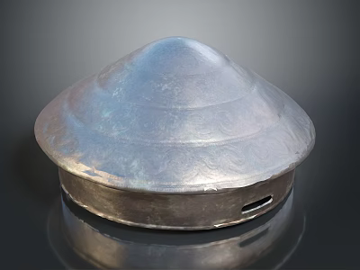 Vintage Silver Domed Decorative Lid With Intricate Carved Patterns And Small Opening 3d model