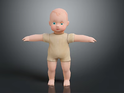 Man Doll In Beige Outfit With Arms Outstretched Against Gray Background 3d model