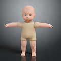 Man Doll In Beige Outfit With Arms Outstretched Against Gray Background