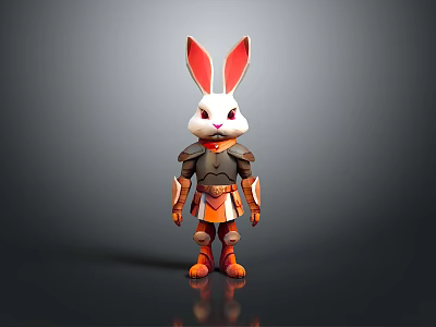 White Rabbit Character In Orange And Brown Armor Standing Pose 3d model