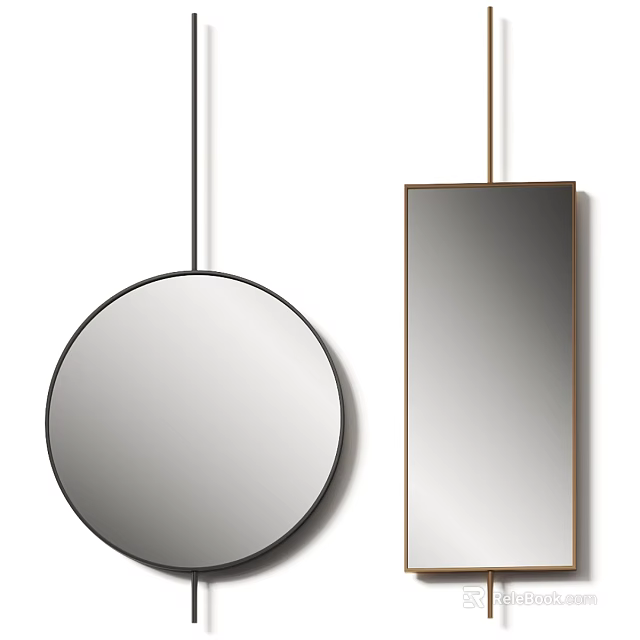 Two Hanging Mirrors With Round And Rectangular Shapes 3d model