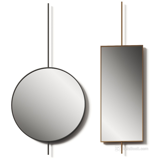 Two Hanging Mirrors With Round And Rectangular Shapes 3d model 
