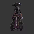 Traditional Oriental Female Fantasy Characters In Purple Attire Holding Umbrella And Weapon Staff