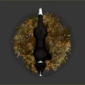 Realistic Dog Sculpture Standing On Ground With Dry Leaves Small Stones And Dark Background