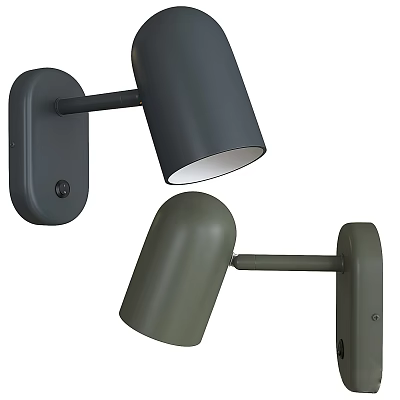 Modern Dark Gray And Olive Green Wall Lamps With Cylindrical Shades And Metal Brackets 3d model