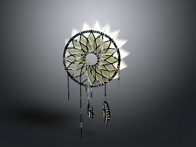 Hanging Decorative Dreamcatcher with Round Design and Illuminated Feathers for Home Decor 3d model
