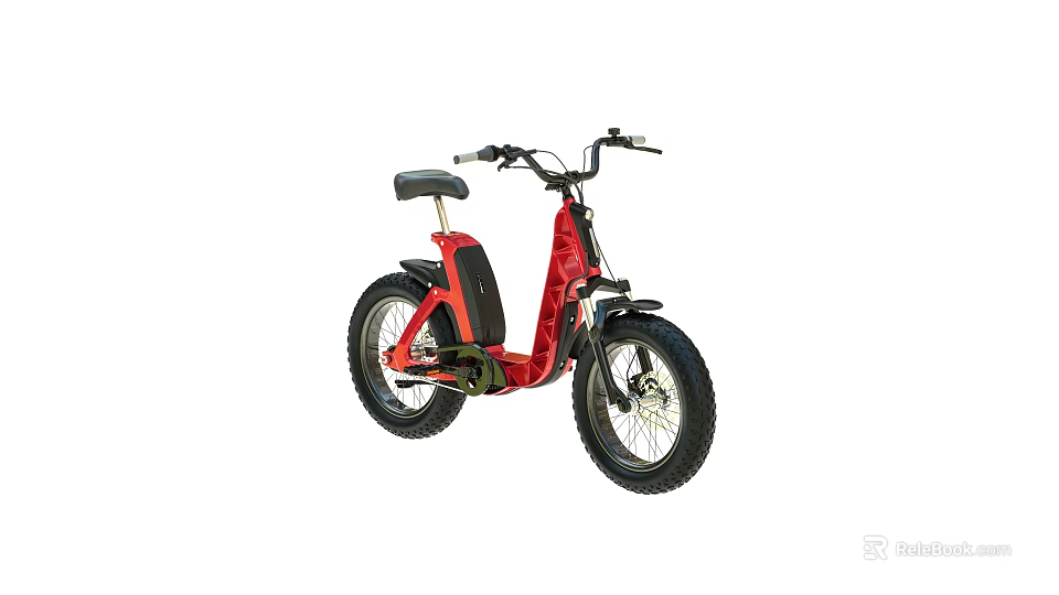 Red Electric Bike With Large Tires Black Seat And Modern Urban Commuting Design 3d model 
