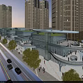 Urban Commercial Street With Modern Architecture High Rise Buildings Pedestrians And Vehicles