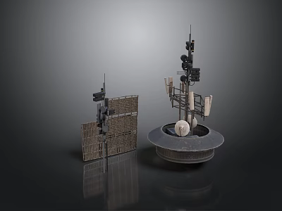 Modern Tech Structure With Grid Panel Antennas Circular Base And Sphere 3d model