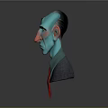 Cartoon Man Character With Blue Skin Yellow Eyes Red Tie Green Shirt And Gray Coat