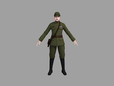 Man In Green Military Uniform With Belt Satchel And Standing Pose 3d model
