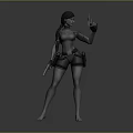 Stylized 3D Game Film Character Female Braided Hairstyle Shorts Holstered Gear Holding Gun Raising Hand