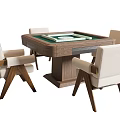 Entertainment Table with Green Surface and Four Beige Upholstered Wooden Leg Chairs