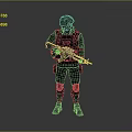 Man In Green And Black Tactical Gear Holding Rifle Against Neutral Gray Background