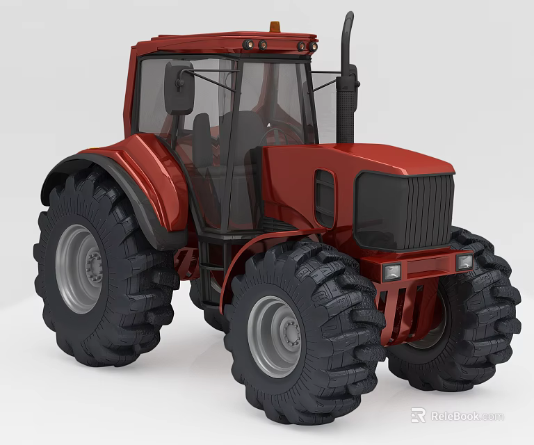 Red Agricultural Tractor With Large Black Tires And Modern Cab Design 3d model 