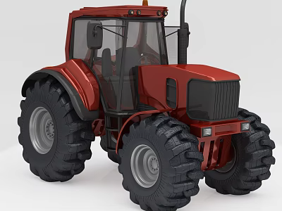 Red Agricultural Tractor With Large Black Tires And Modern Cab Design 3d model