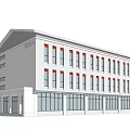 Modern Office Building White Exterior Large Glass Windows Orange Line Decor Lawn Blue Sky