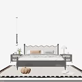 Elegant Retro Wooden Double Bed With Wavy Upholstered Headboard And Coordinating Bedside Tables For Bedroom Decor