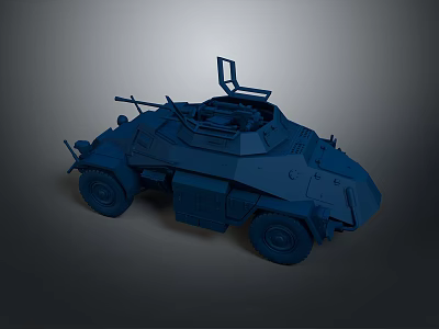Blue Military Tank Model With Open Turret Four Wheels And Top Weapons 3d model