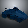 Blue Military Tank Model With Open Turret Four Wheels And Top Weapons