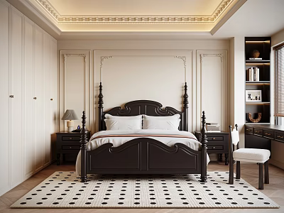 French Middle Ancient Bedroom Double Bedside Table Desk Wardrobe 3d model