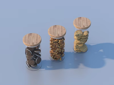 Transparent Glass Jars with Wooden Lids Storing Cookies Nuts and Snacks 3d model
