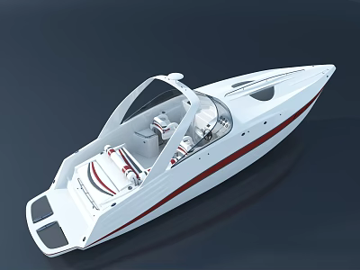 Modern White Yacht With Red Stripes And Seats 3d model
