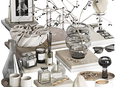 Elegant Decorative Ornament Collection With Vases Books Candles Perfume Bottles And Sculptures 3d model